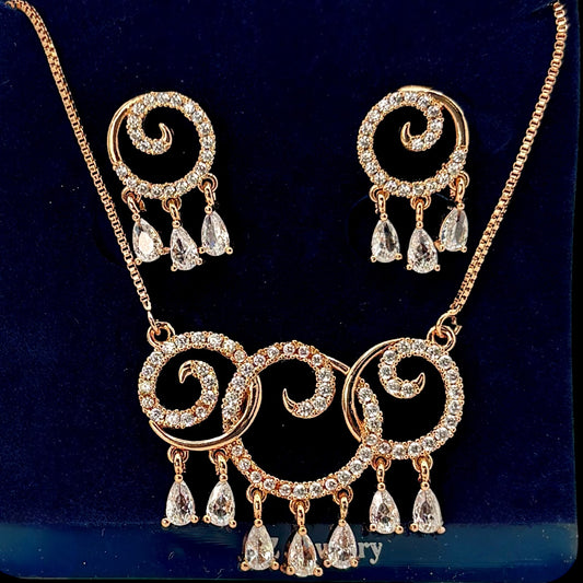 Rose gold plated Cz chain pendant set