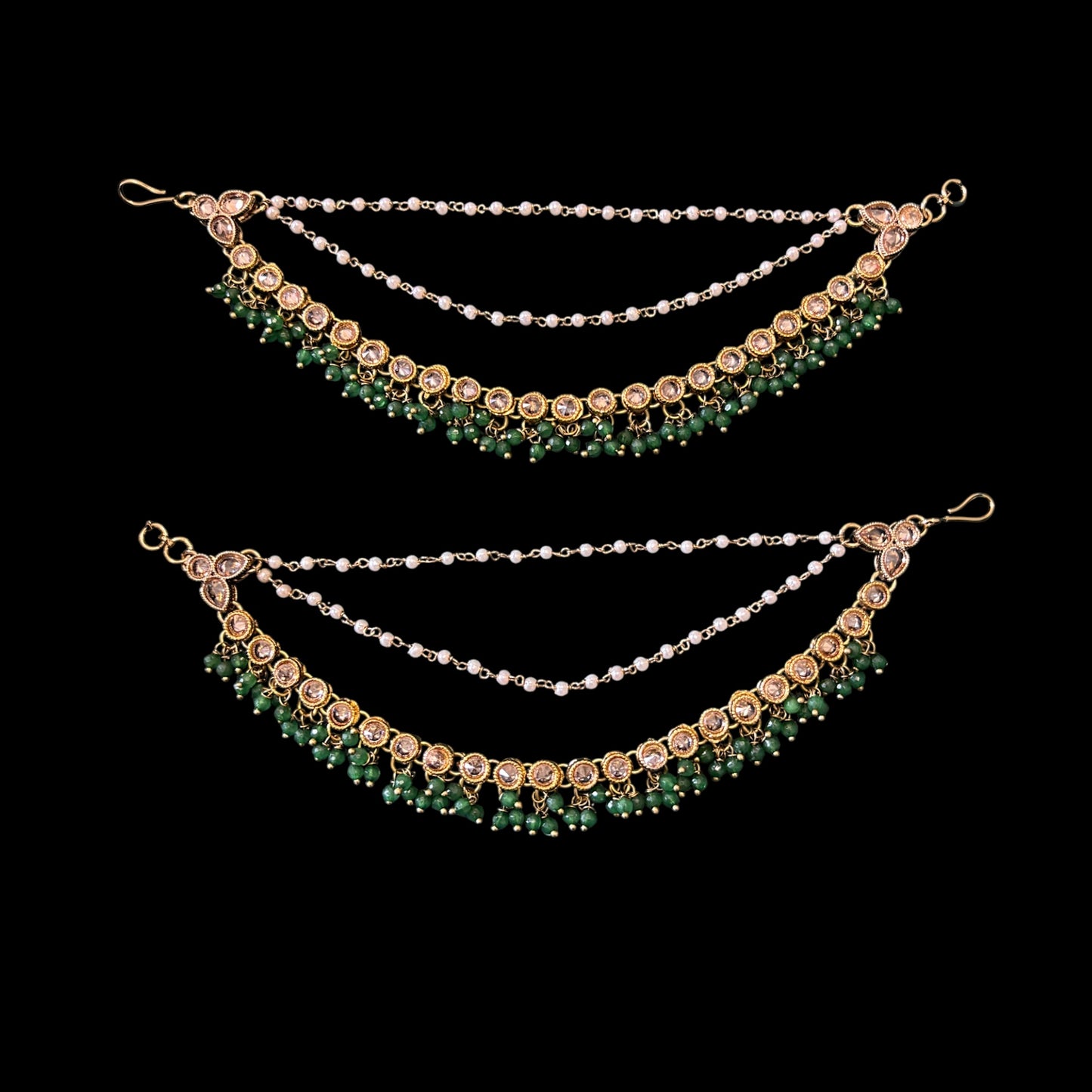 Matte gold plated green ear chain/Sahara