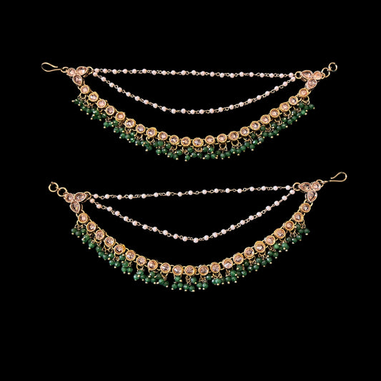 Matte gold plated green ear chain/Sahara