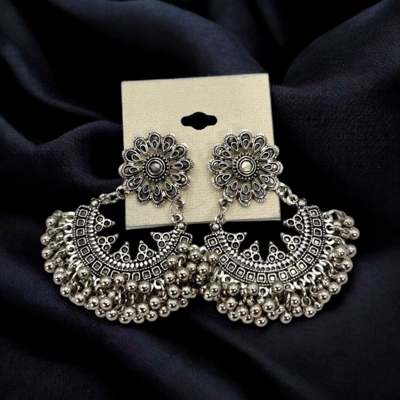 German silver oxidized chandbali