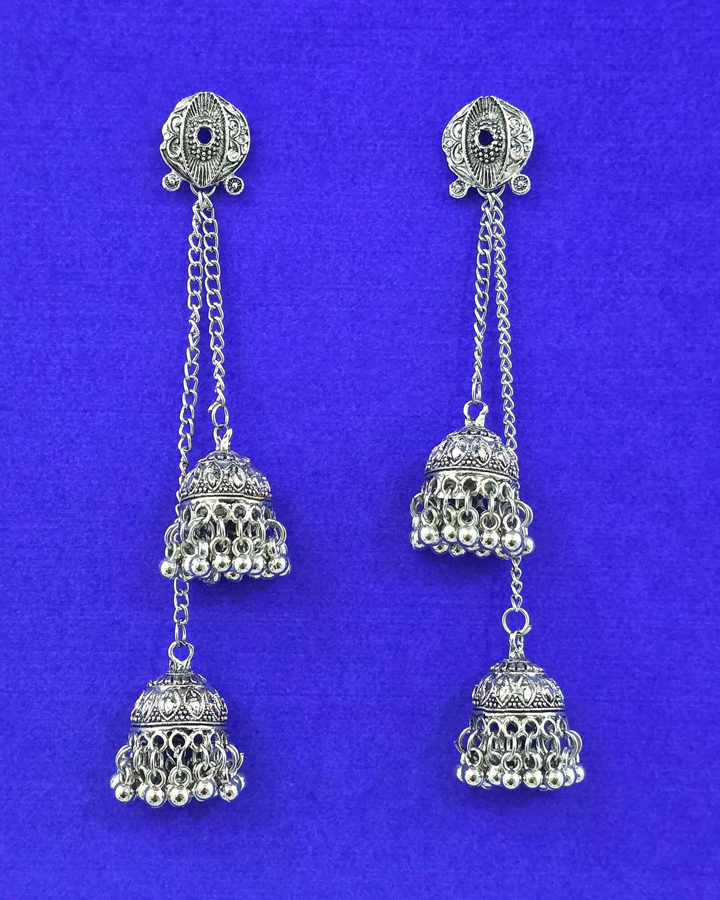 Silver oxidized Kashmiri earrings