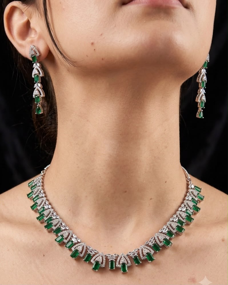 Silver plated American Diamond necklace set