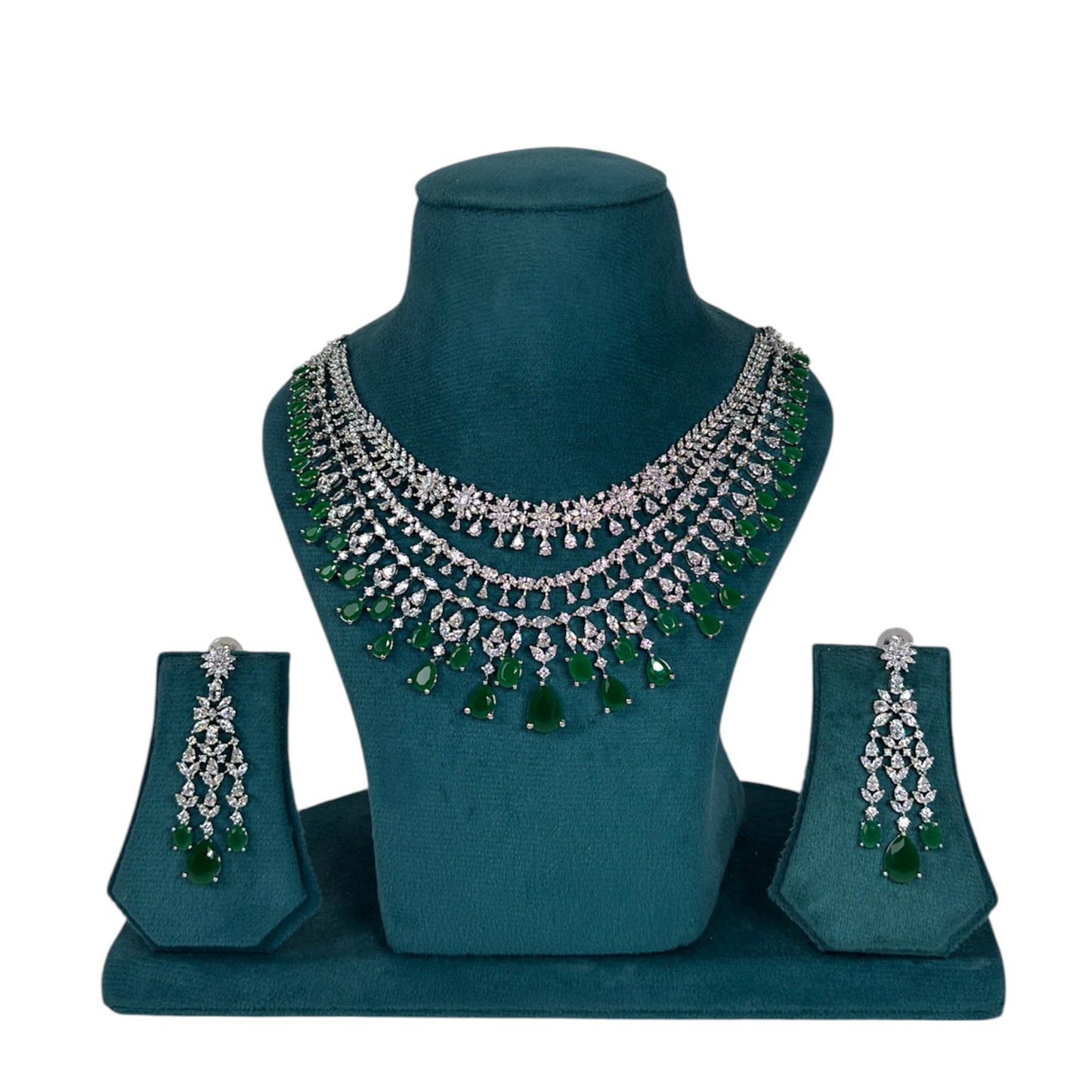 Premium quality silver plated 3layer American Diamond necklace set