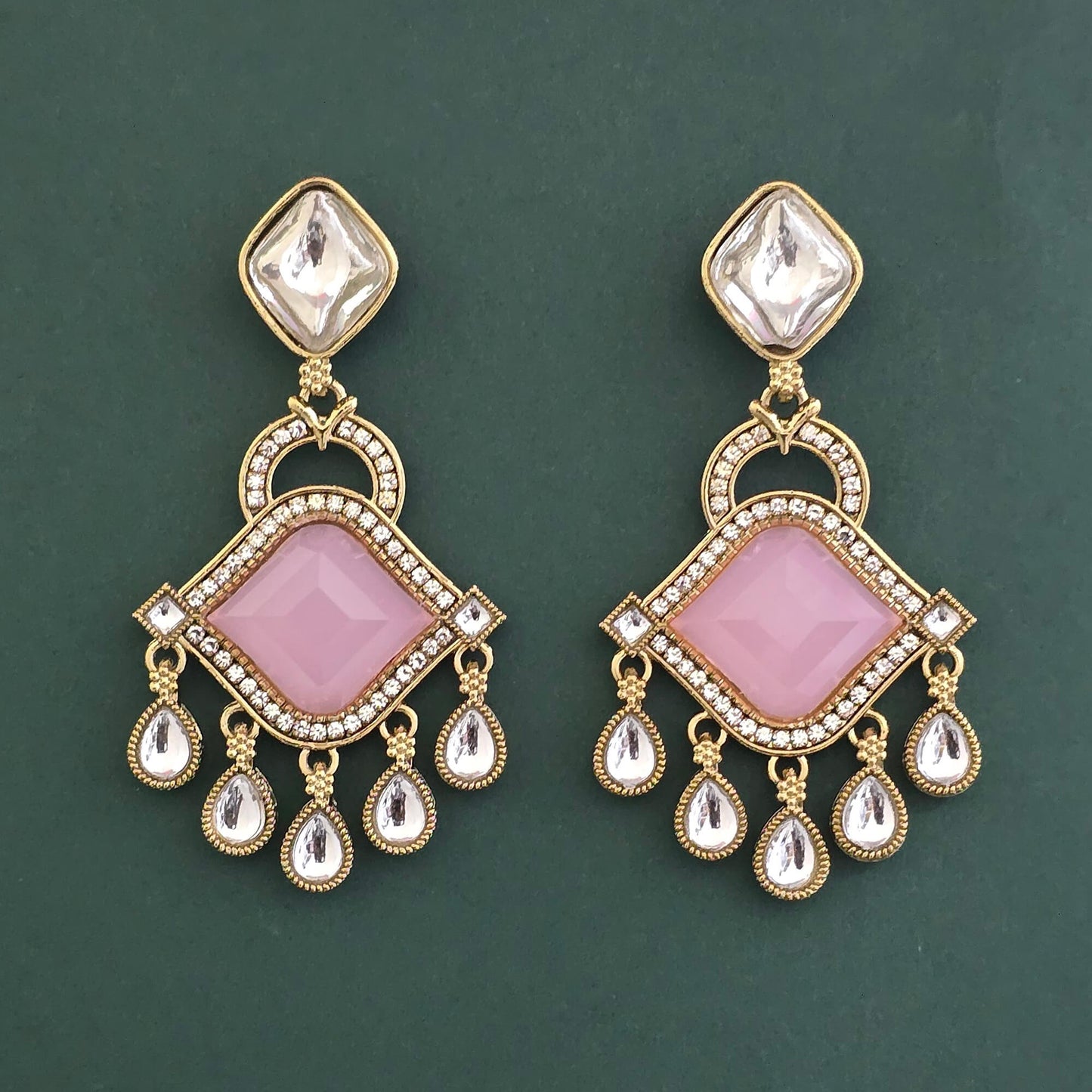 Mehndi plated kundan earrings