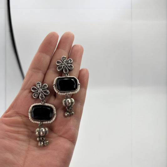 German silver black earrings