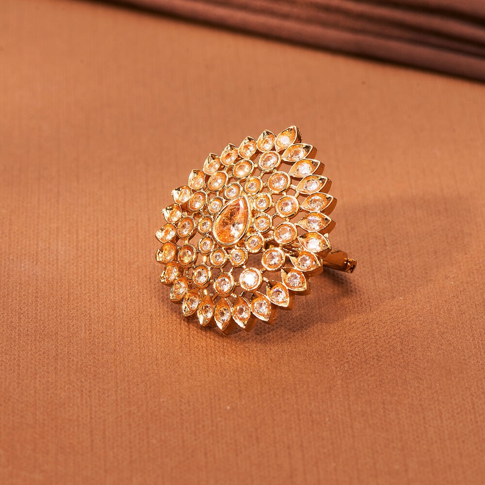 Gold plated American Diamond adjustable ring