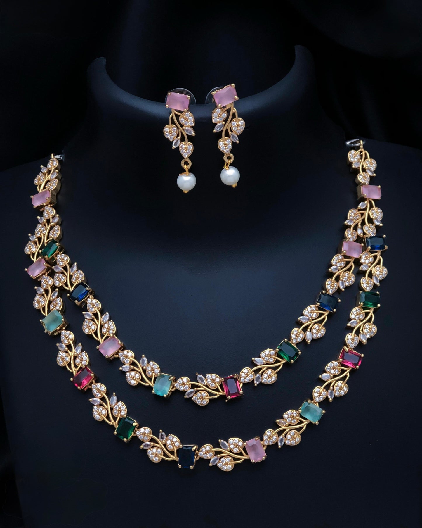 Gold plated 2layers American Diamond necklace sets