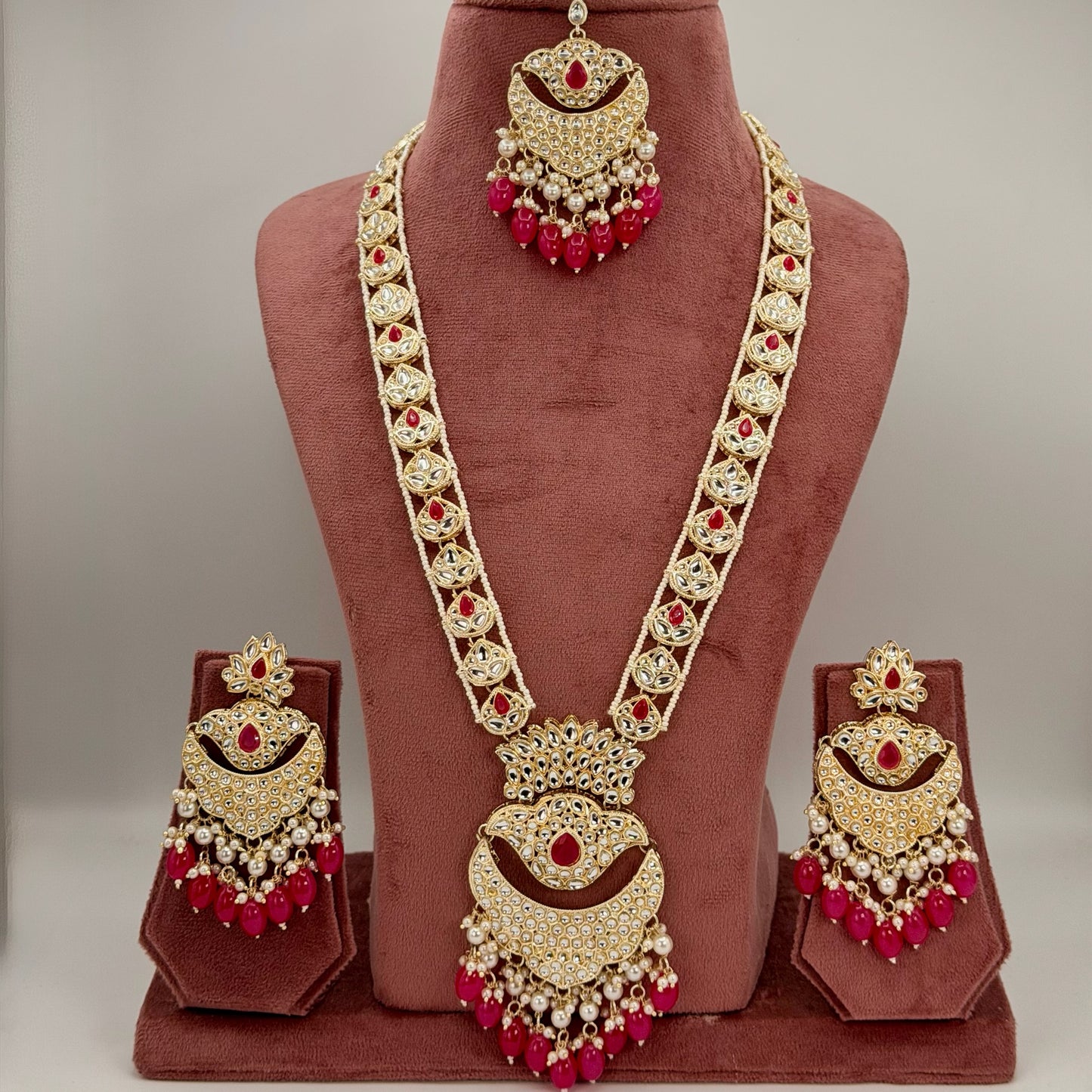 Gold plated kundan long necklace set