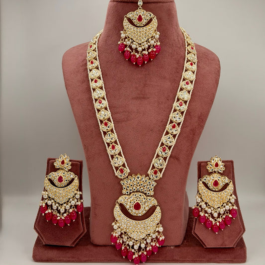 Gold plated kundan long necklace set