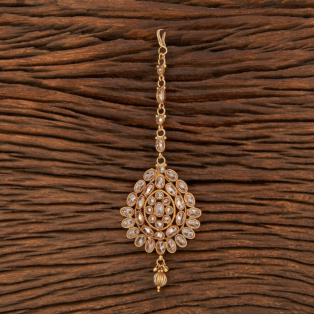 Antique gold plated reverse AD mang tikka