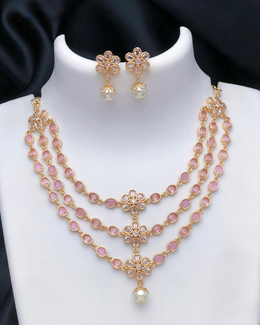 Gold plated three layer necklace set