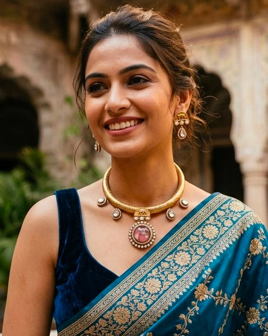Sabhyasachi inspired Hasli with kundan and doublet stone