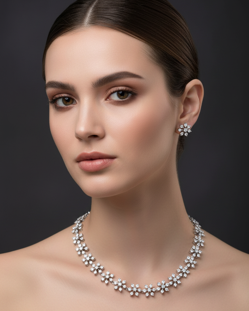 Silver plated American Diamond necklace set
