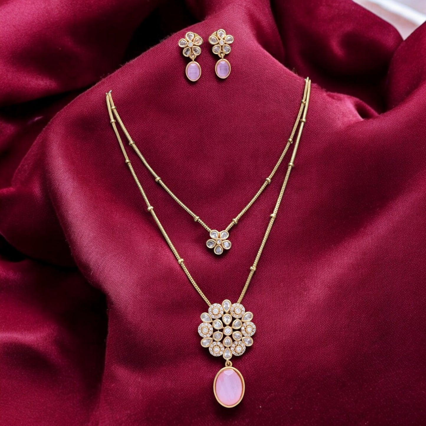 Gold plated two layers necklace set