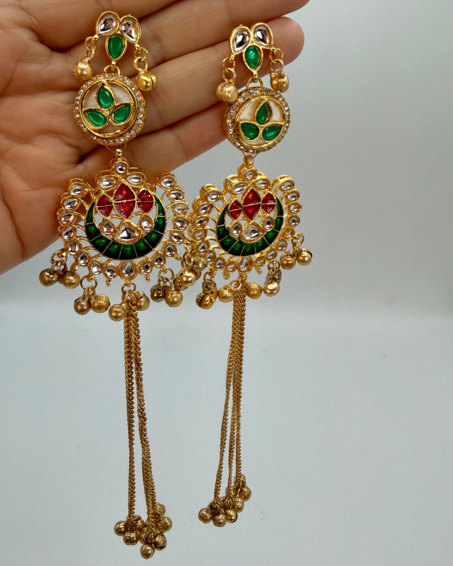 Gold plated long Kashmiri earrings