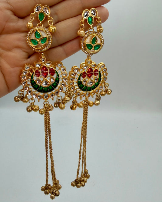 Gold plated long Kashmiri earrings