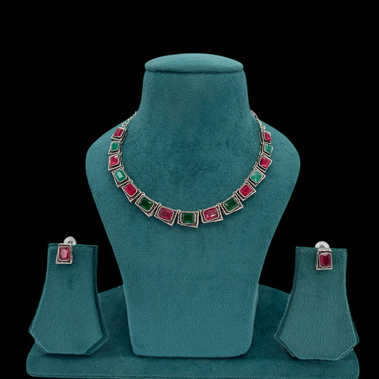 Silver oxidized necklace set
