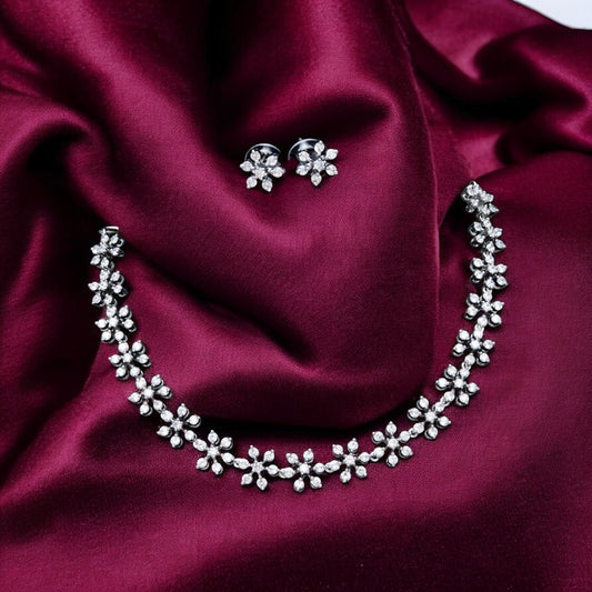 Silver American Diamond necklace set