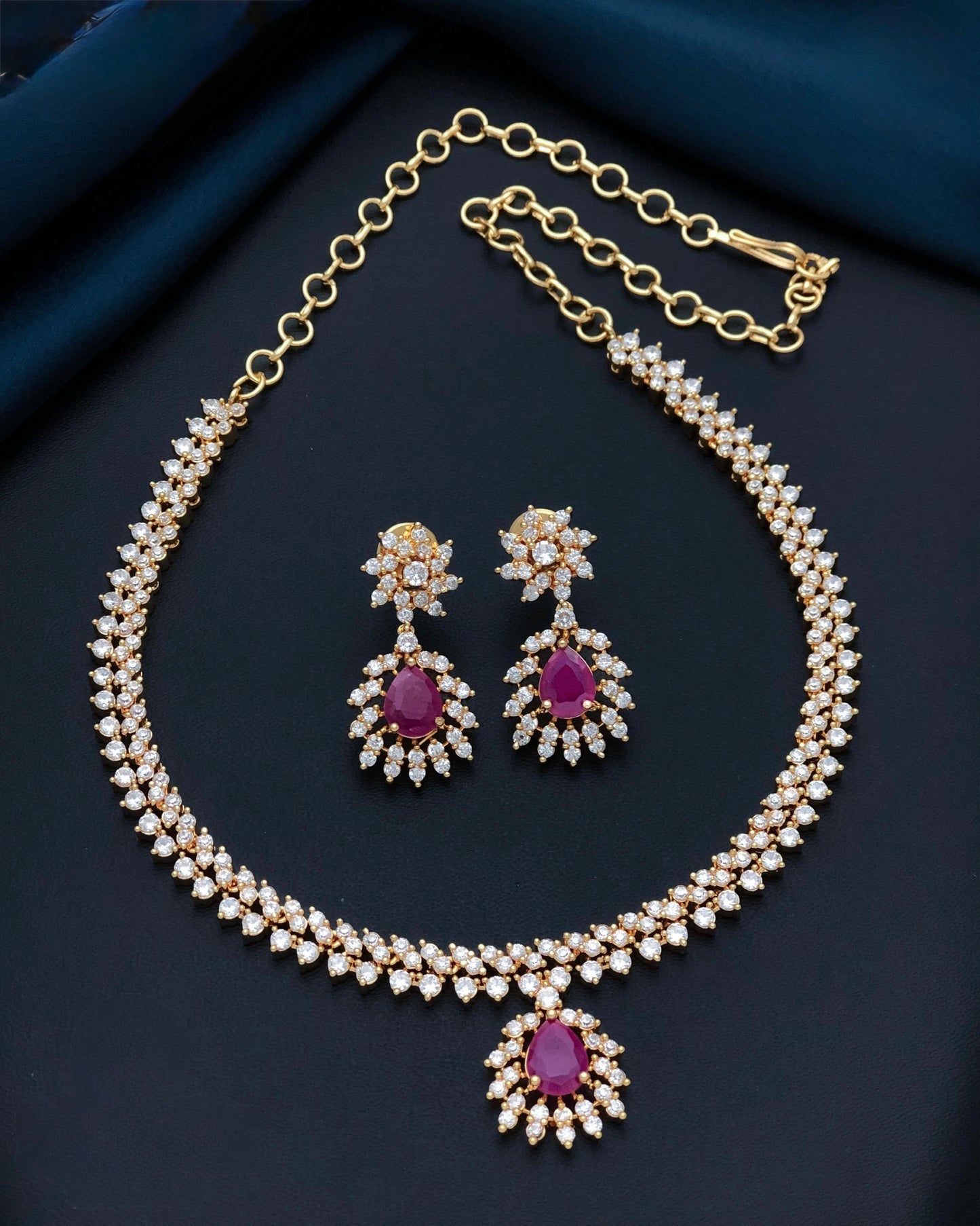 Gold plated American Diamond necklace set
