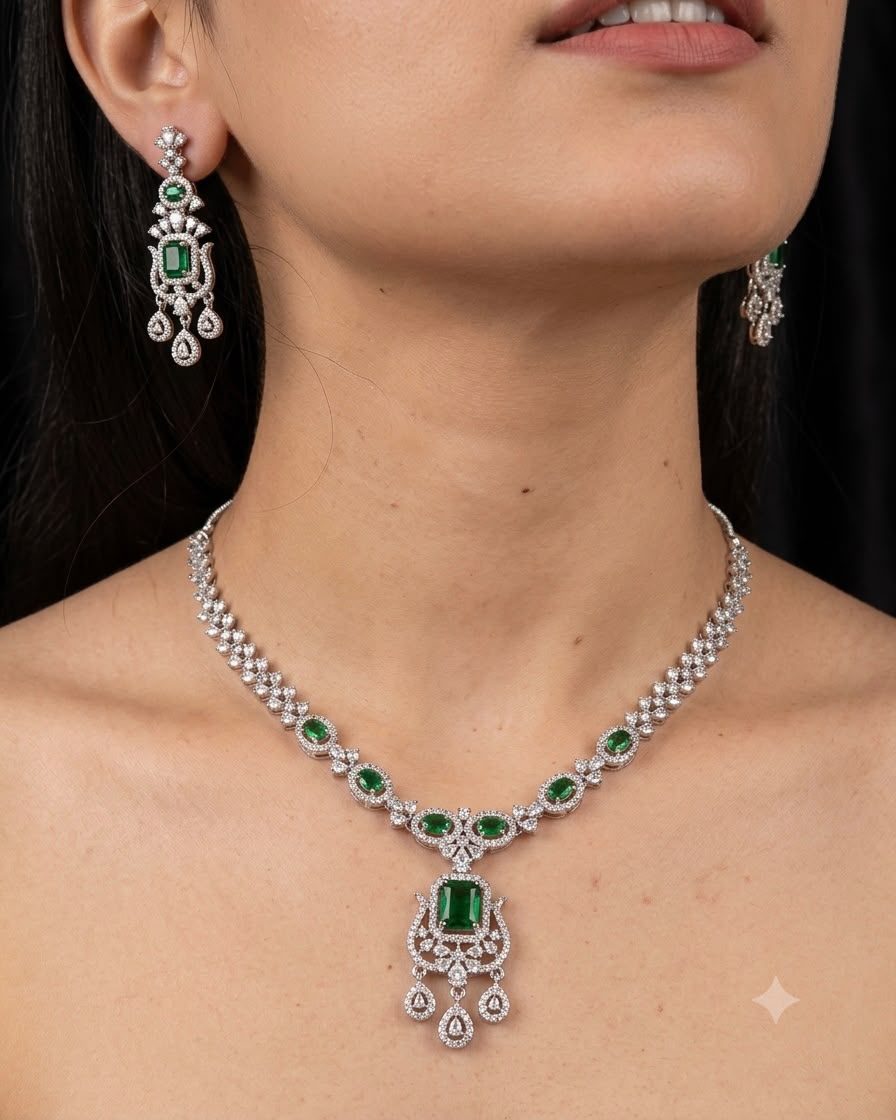 American Diamond silver plated necklace set