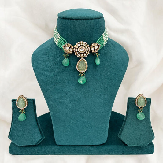Pastel green moissanite choker set