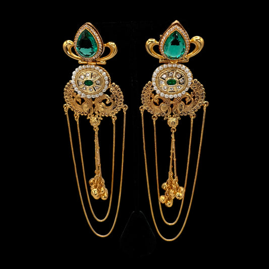 Gold plated long kashmiri style earrings