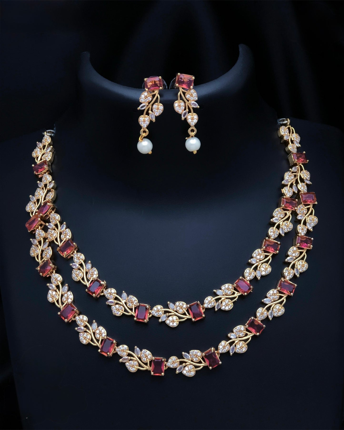 Gold plated 2layers American Diamond necklace sets