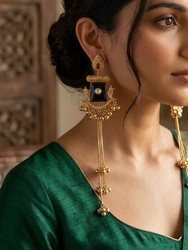 Gold plated long Kashmiri earrings