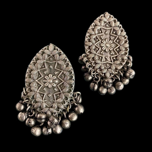 German silver oxidized big stud earrings
