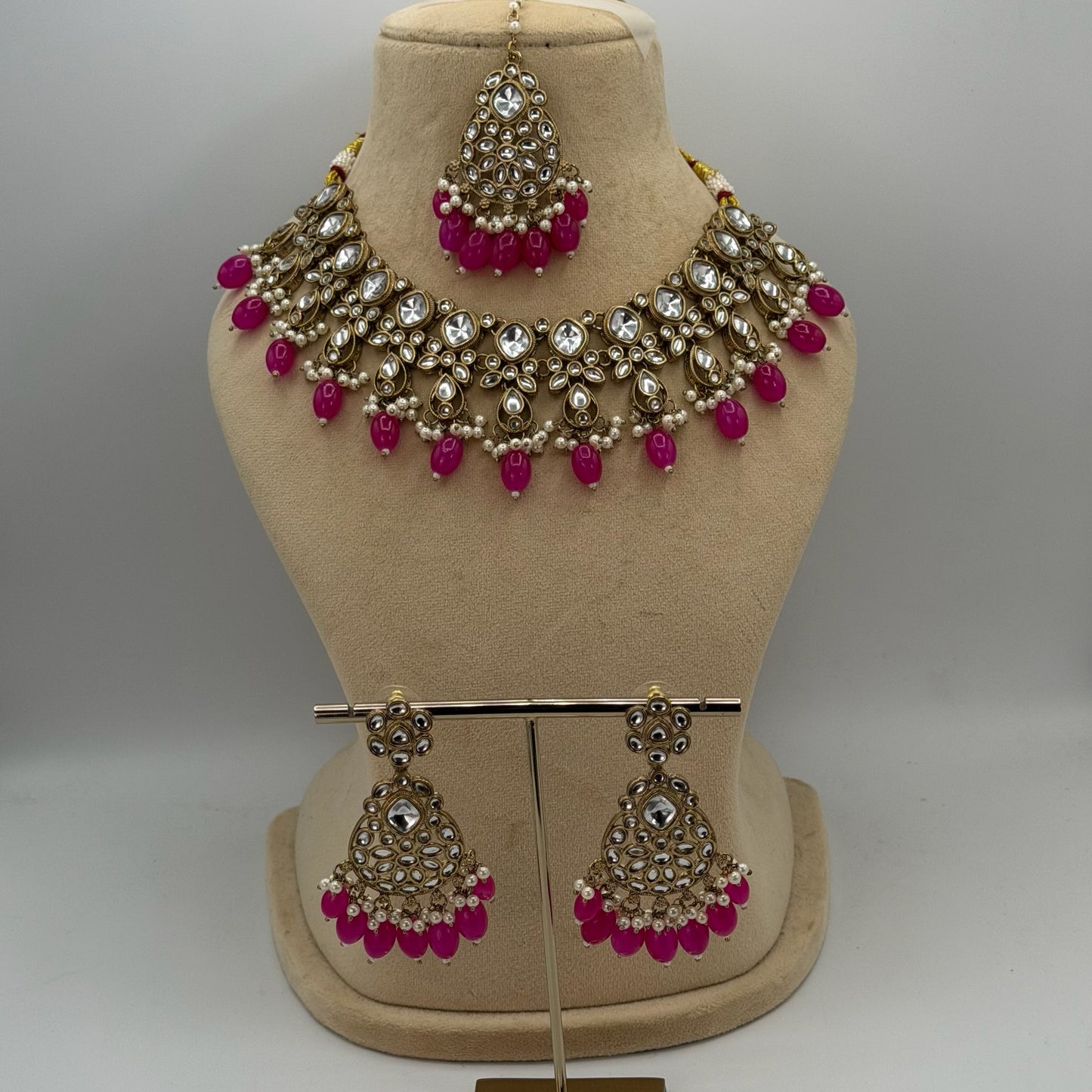 Mehndi plated kundan necklace set