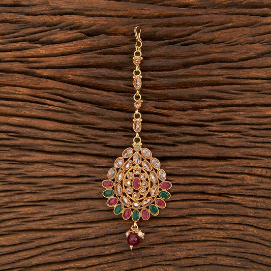 Antique gold plated reverse AD mang tikka
