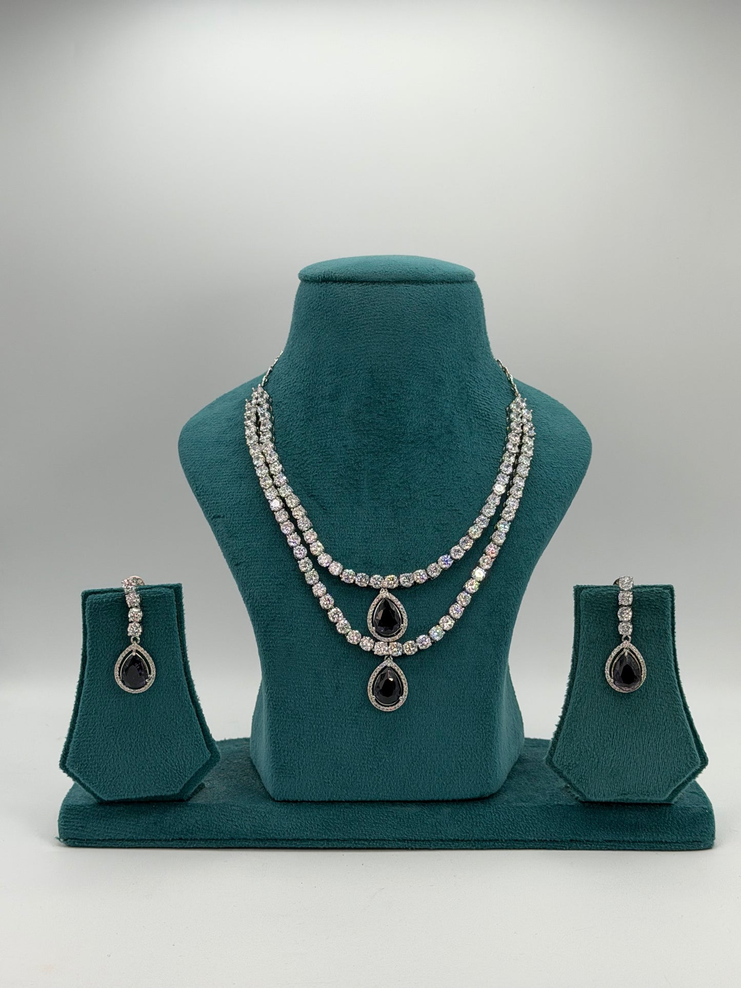 Silver plated American Diamond purple necklace set