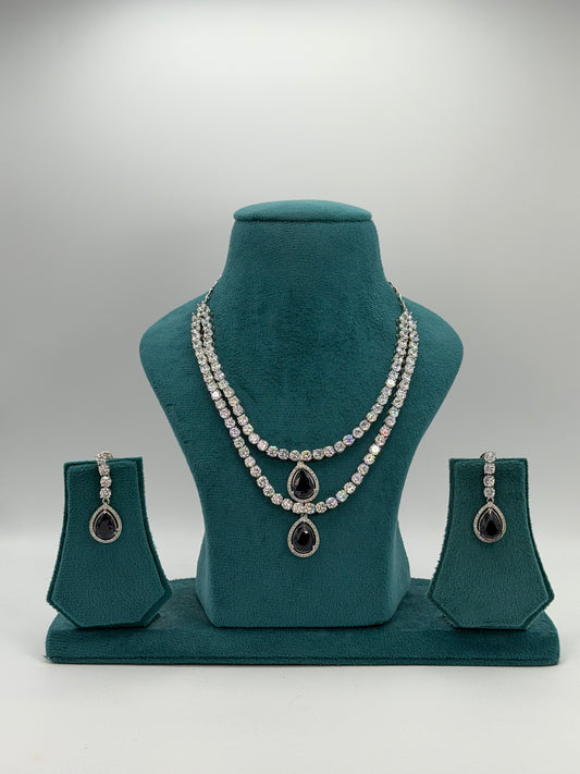 Silver plated American Diamond purple necklace set