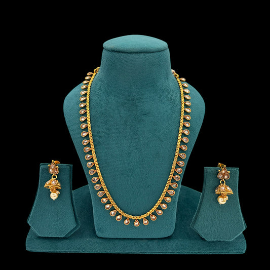 Gold plated polki long necklace set