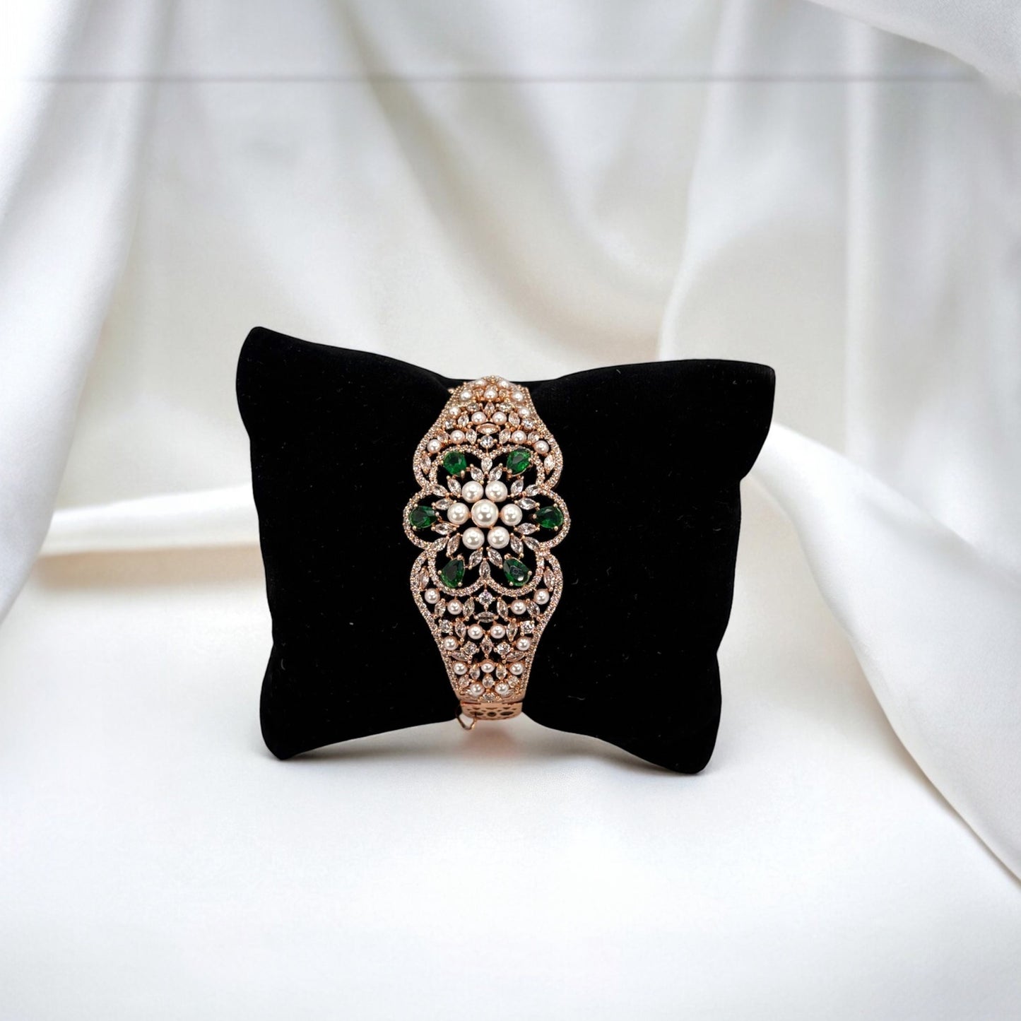 Rose gold plated pearls and American Diamond bracelet