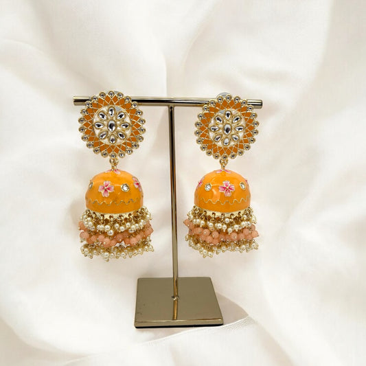 Peach meenakari jhumki