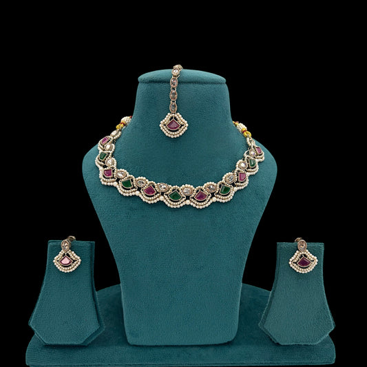 Antique moti necklace set with mehndi plating