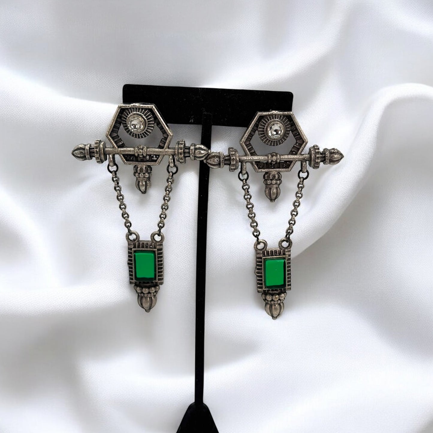 Silver oxidized long earrings