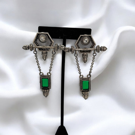Silver oxidized long earrings
