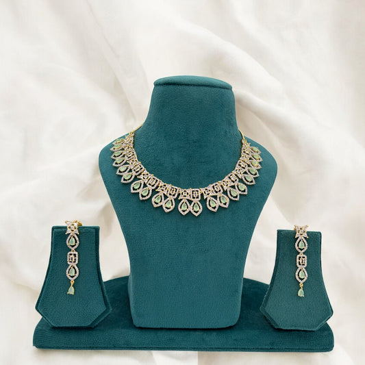 Pastel green American Diamond necklace set