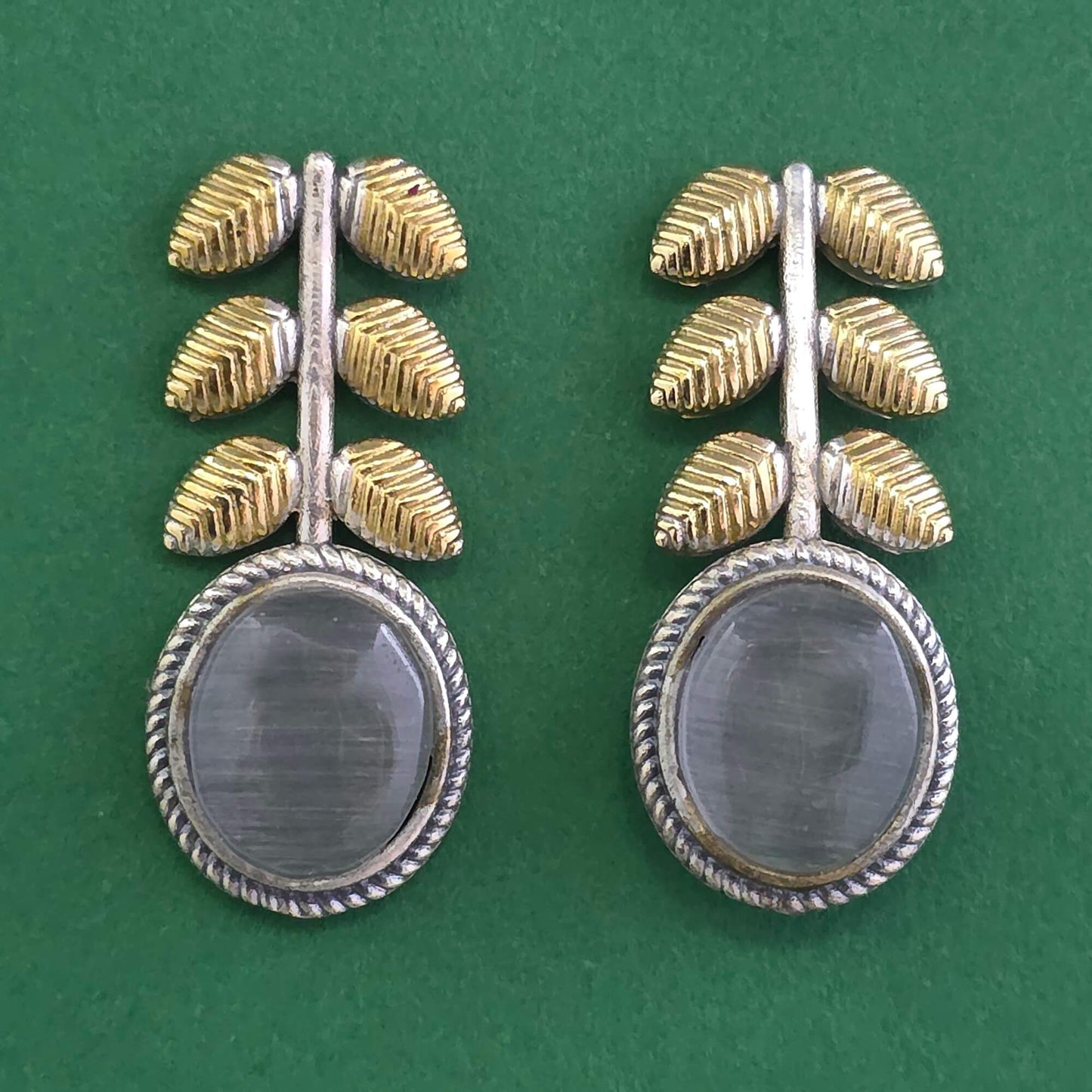 2tone silver oxidized earrings