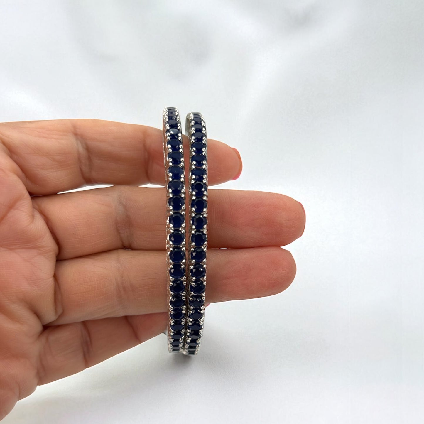 Silver plated dark blue bangles