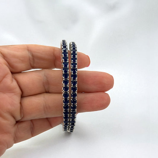 Silver plated dark blue bangles