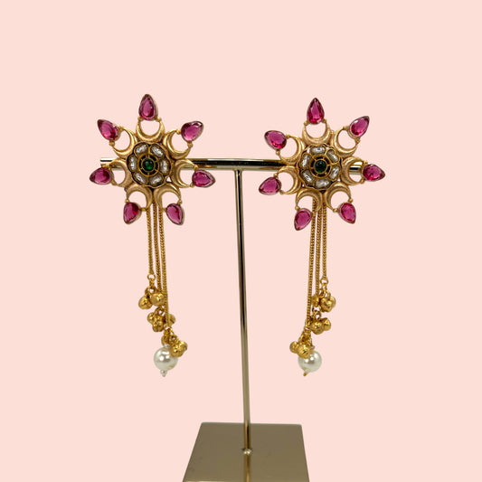 Gold plated red big earrings