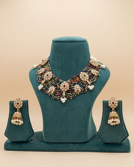 Gold plated multi coloured necklace set