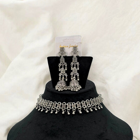 Silver oxidized choker set