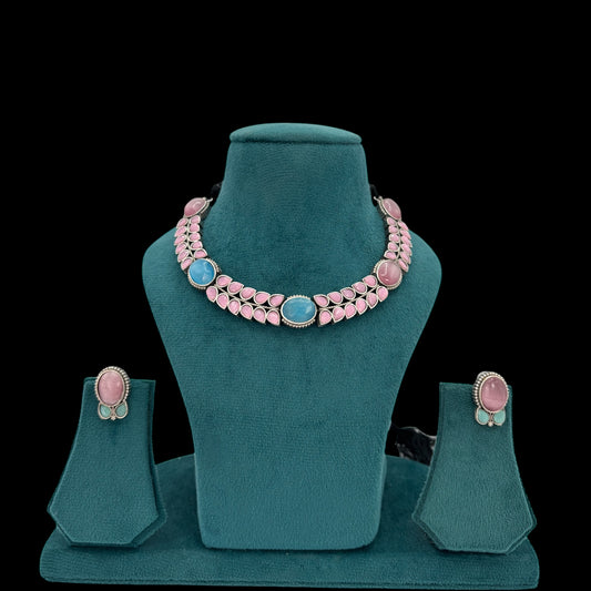 Silver oxidized necklace set