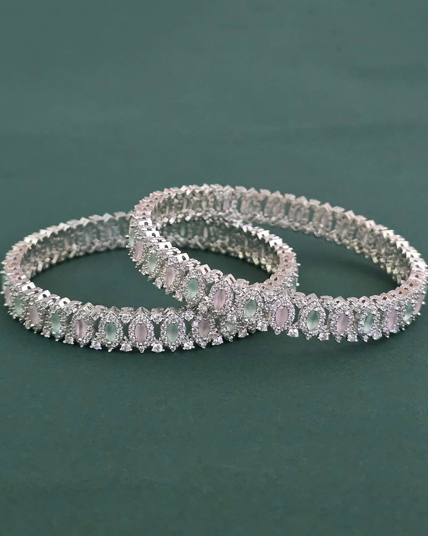 Silver American Diamond pastel green and pink bangles