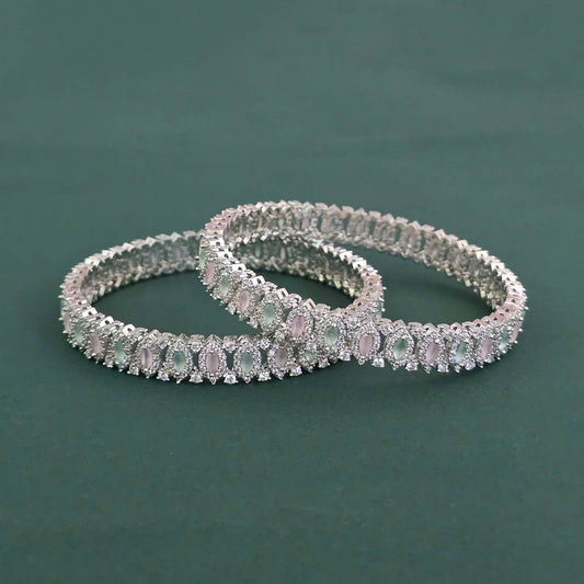 Silver American Diamond pastel green and pink bangles