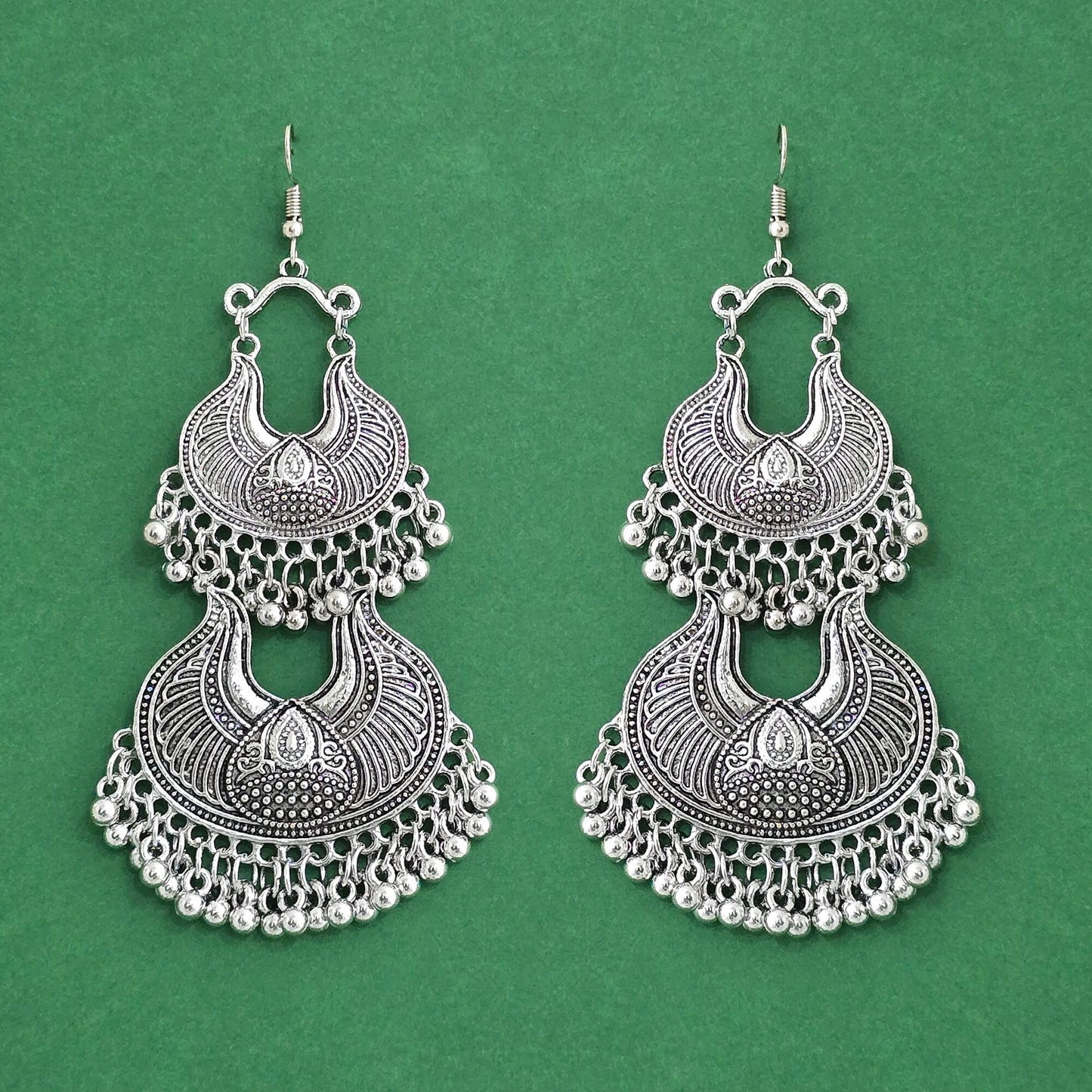 Silver oxidized long earrings